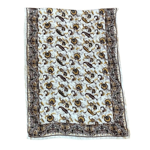 Boho Floral Paisley Shawl Wrap Scarf Lightweight Texture Ivory/Gold/Maroon 72x26 - Picture 9 of 13
